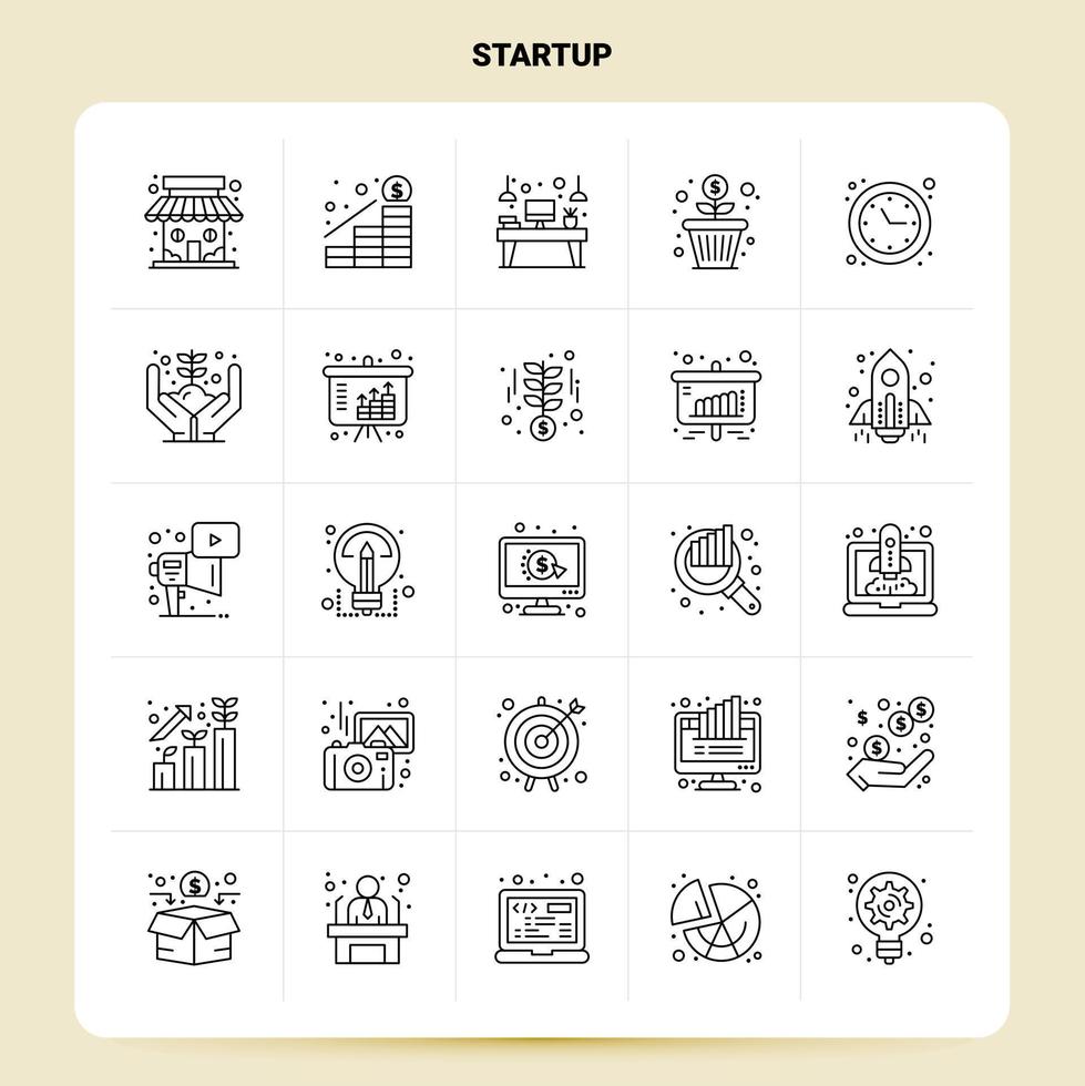 OutLine 25 Startup Icon set Vector Line Style Design Black Icons Set Linear pictogram pack Web and Mobile Business ideas design Vector Illustration