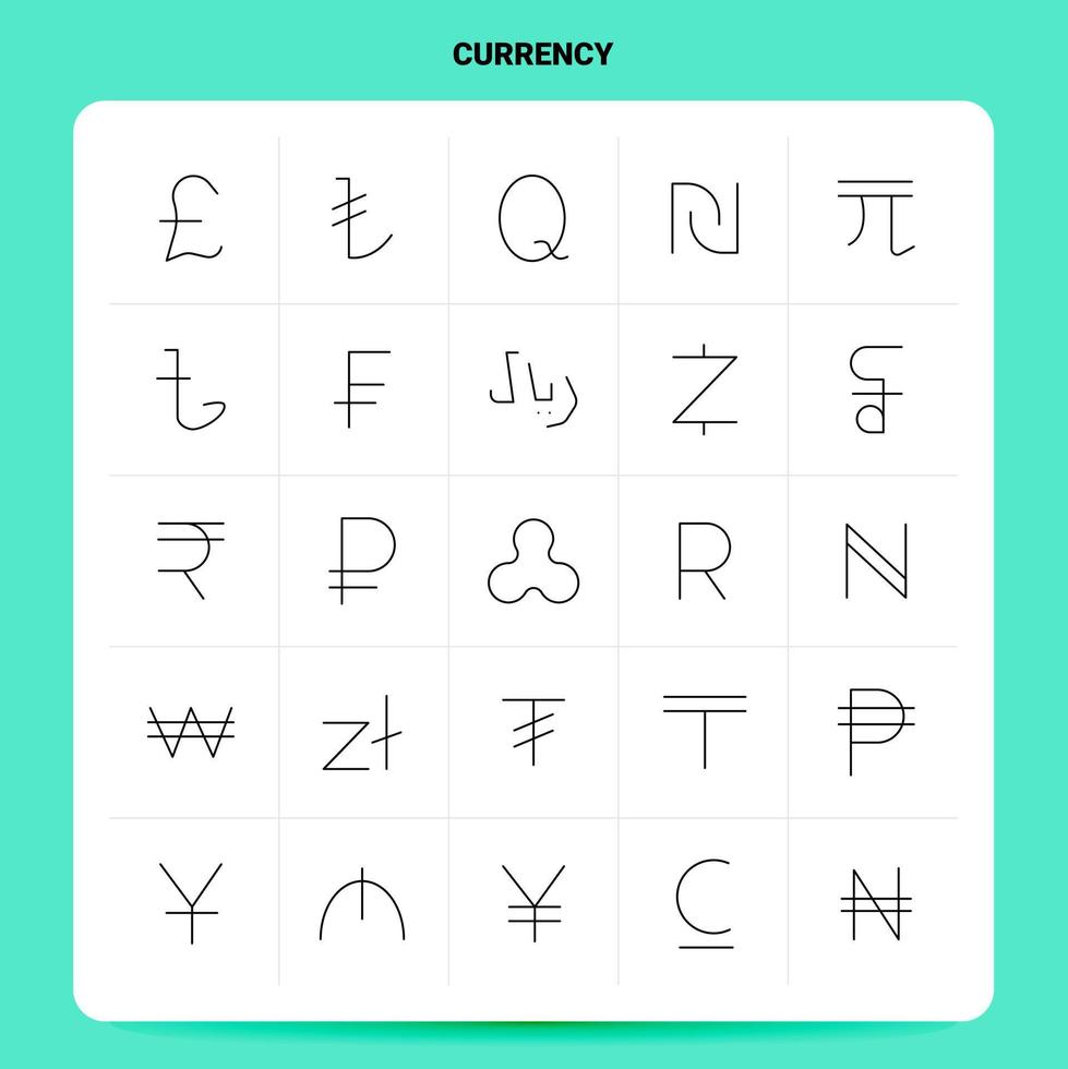 OutLine 25 Currency Icon set Vector Line Style Design Black Icons Set Linear pictogram pack Web and Mobile Business ideas design Vector Illustration