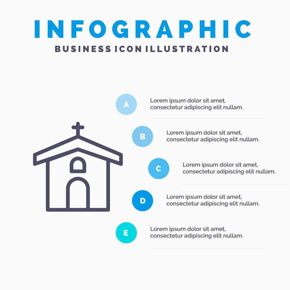 icono de línea de pascua de cruz cristiana de celebración de iglesia con fondo de infografía de presentación de 5 pasos vector