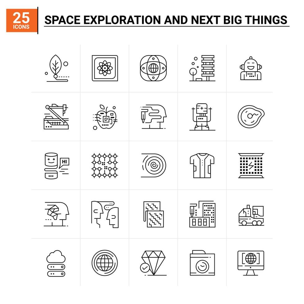 25 exploración espacial y el próximo icono de grandes cosas establece fondo vectorial vector