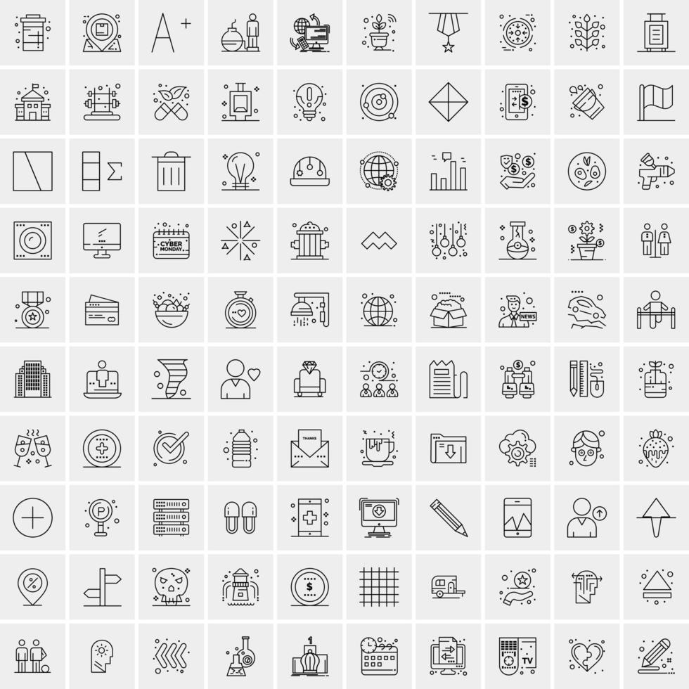 100 Universal Black Line Icons on White Background vector