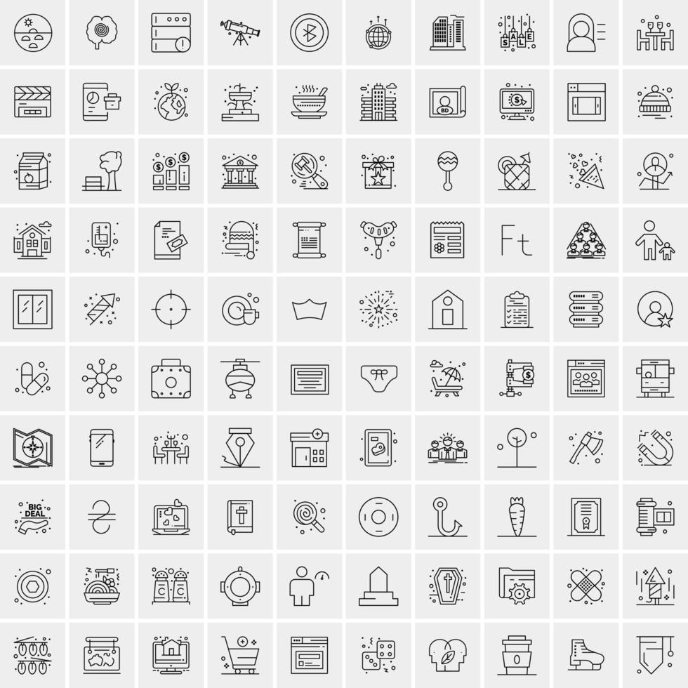 100 iconos universales de línea negra sobre fondo blanco vector