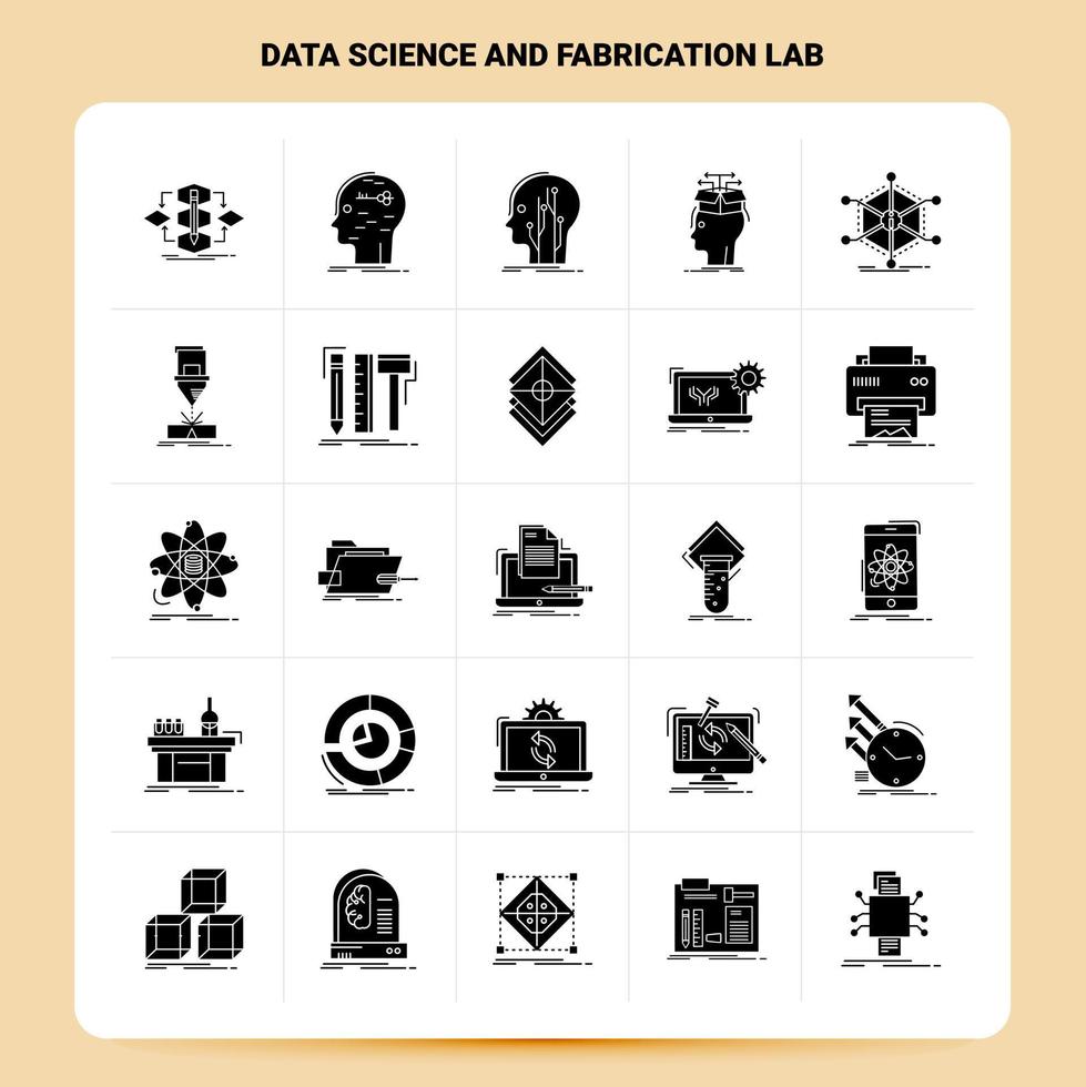 Solid 25 Data Science And Fabrication Lab Icon set Vector Glyph Style Design Black Icons Set Web and Mobile Business ideas design Vector Illustration