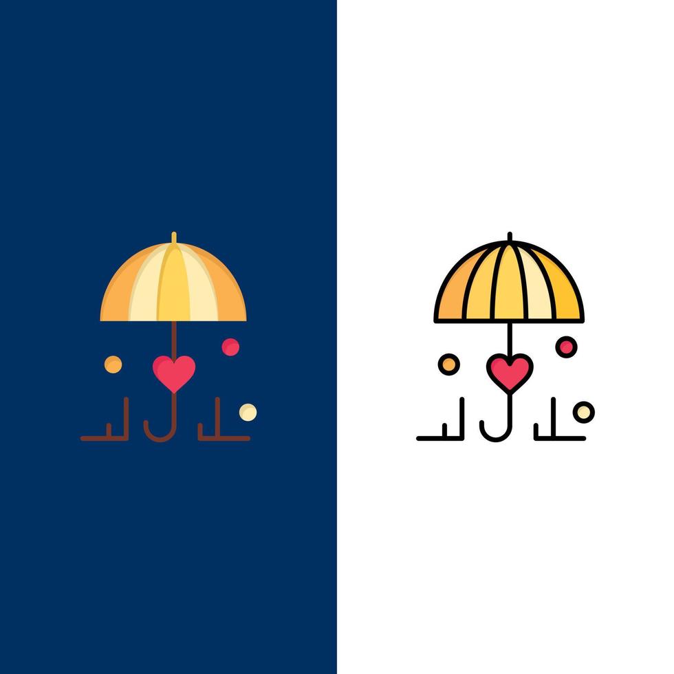 Insurance Umbrella Secure Love  Icons Flat and Line Filled Icon Set Vector Blue Background