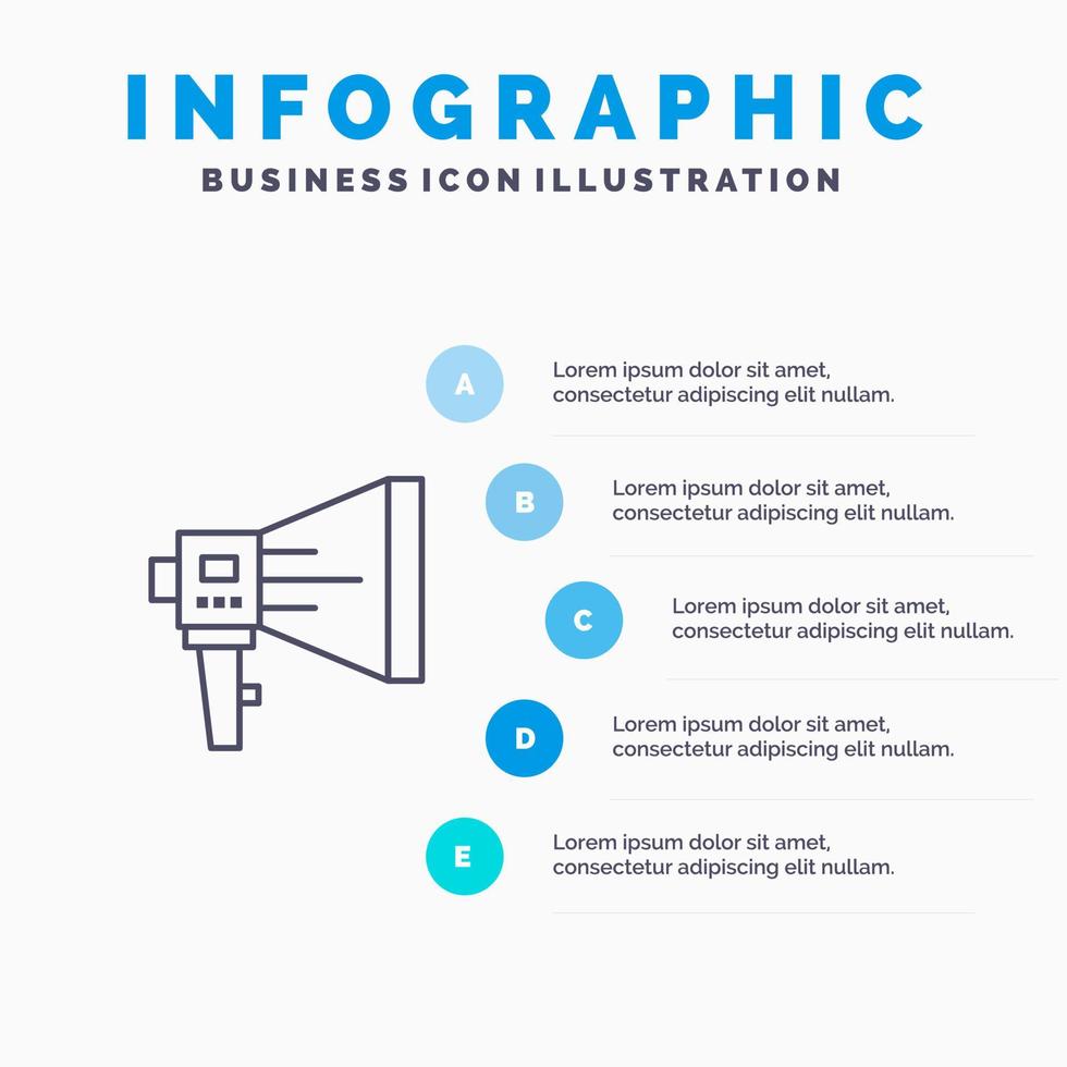 anunciar altavoz digital marketing megáfono altavoz herramienta línea icono con 5 pasos presentación infografía fondo vector