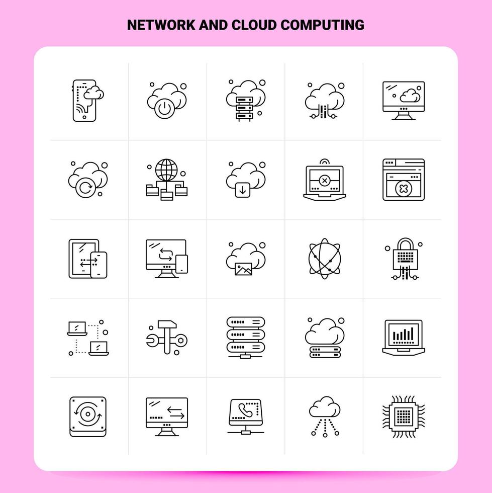 OutLine 25 Network And Cloud Computing Icon set Vector Line Style Design Black Icons Set Linear pictogram pack Web and Mobile Business ideas design Vector Illustration