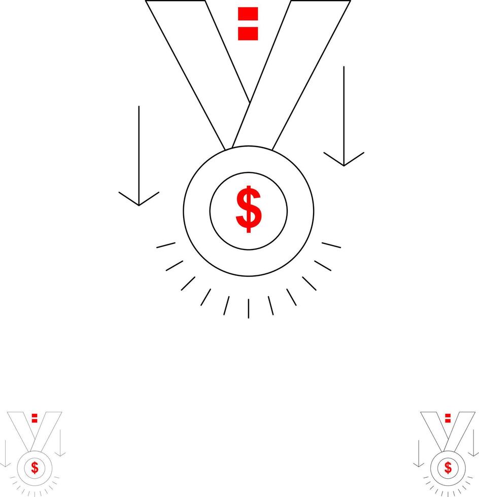 premio medalla estrella ganador trofeo audaz y delgada línea negra conjunto de iconos vector