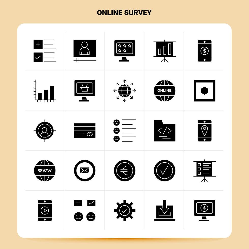 Solid 25 Online Survey Icon set Vector Glyph Style Design Black Icons Set Web and Mobile Business ideas design Vector Illustration