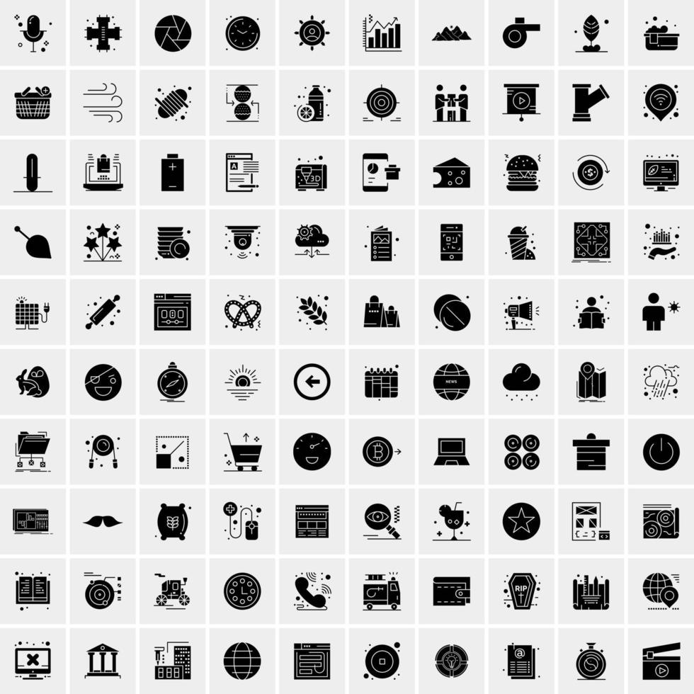 Set of 100 Business Solid Glyph icons vector