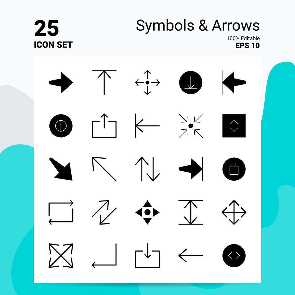 25 Symbols Arrows Icon Set 100 Editable EPS 10 Files Business Logo Concept Ideas Solid Glyph icon design vector