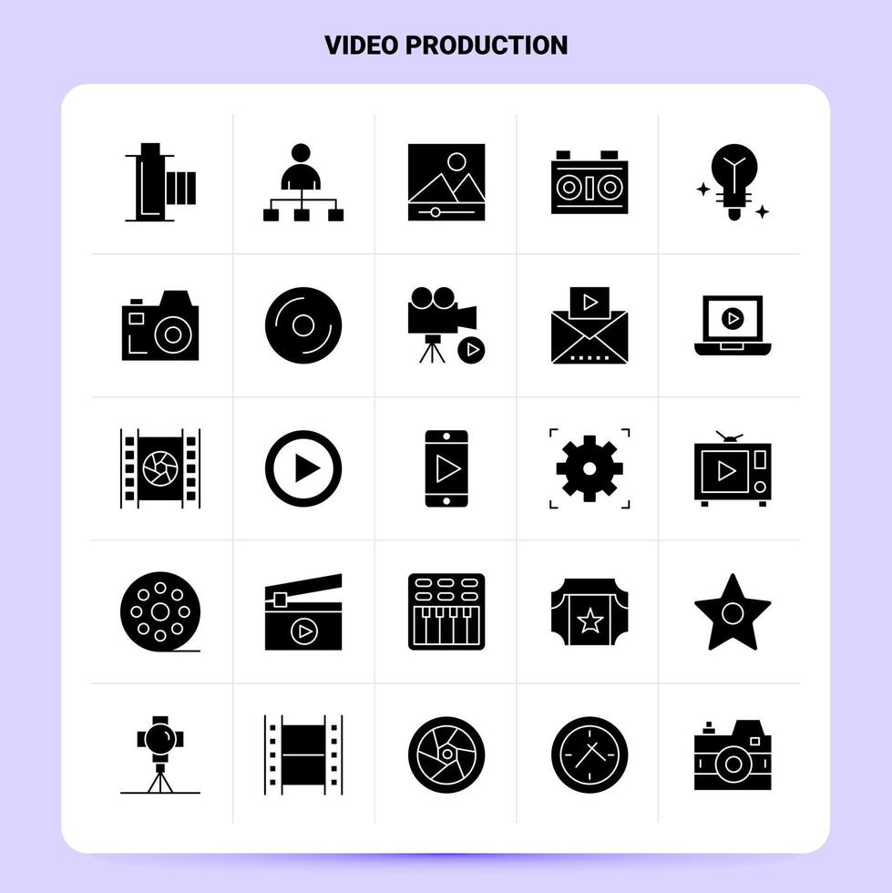 Solid 25 Video Production Icon set Vector Glyph Style Design Black Icons Set Web and Mobile Business ideas design Vector Illustration