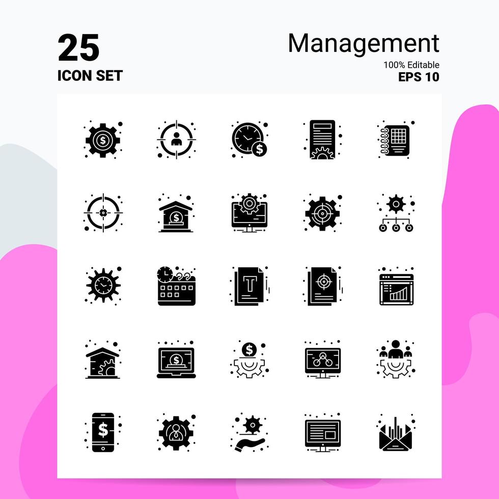 25 conjunto de iconos de gestión 100 archivos editables eps 10 ideas de concepto de logotipo de empresa diseño de icono de glifo sólido vector
