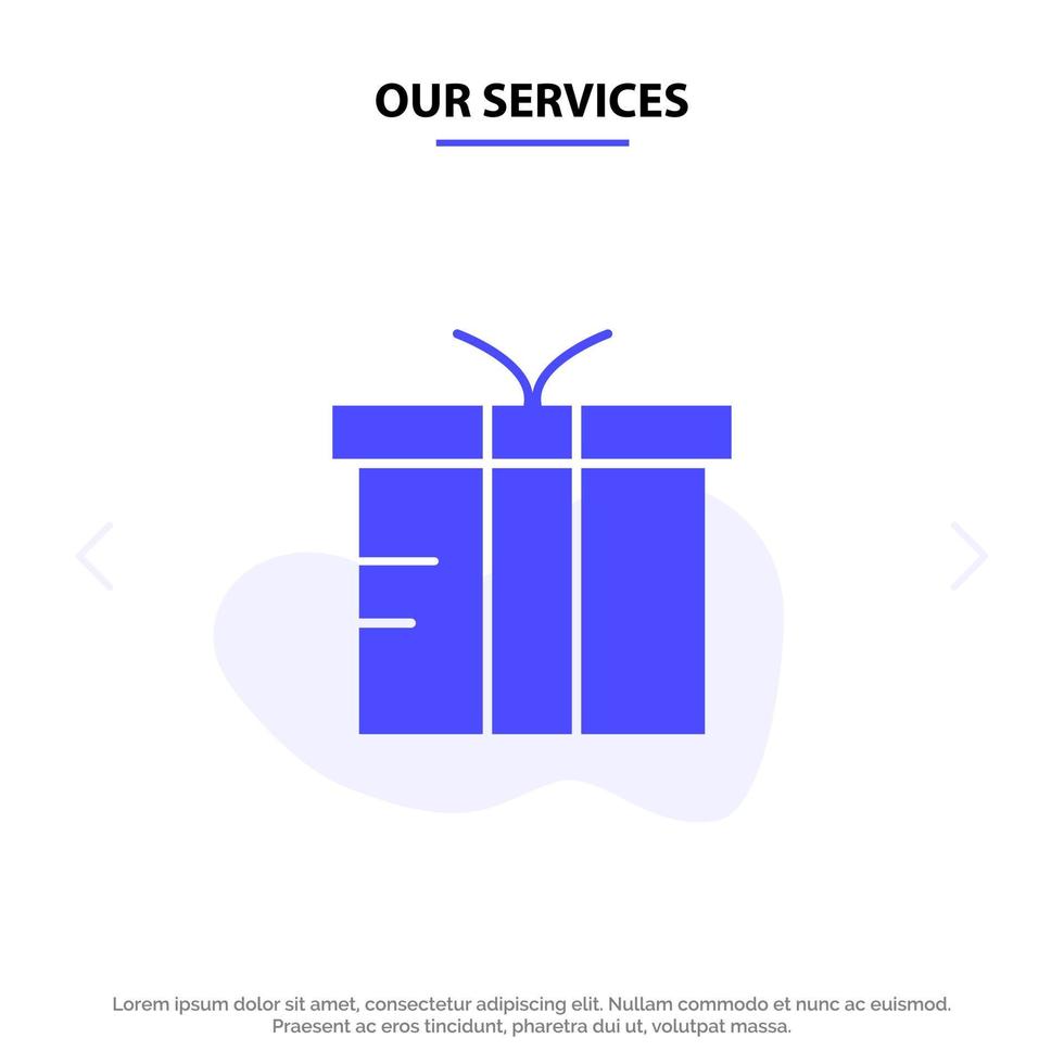 Our Services Box Logistic Gift Global Solid Glyph Icon Web card Template vector