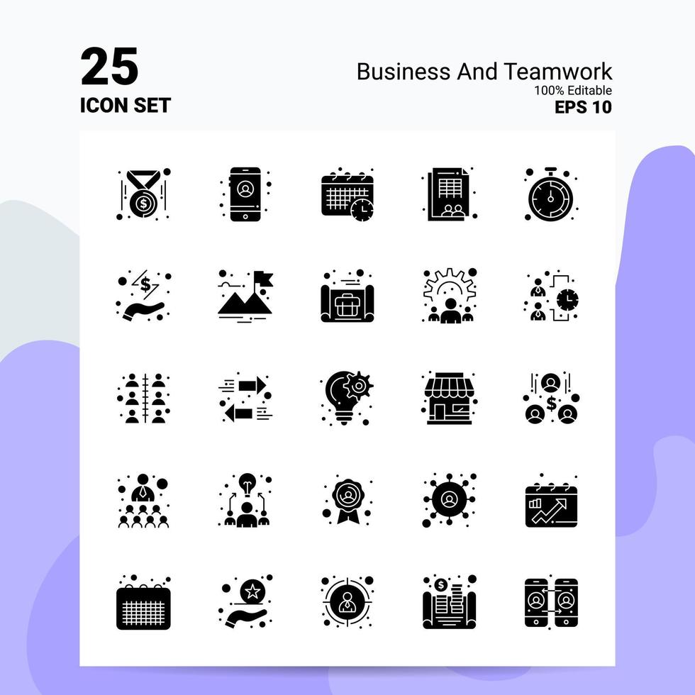 25 Business And Teamwork Icon Set 100 Editable EPS 10 Files Business Logo Concept Ideas Solid Glyph icon design vector