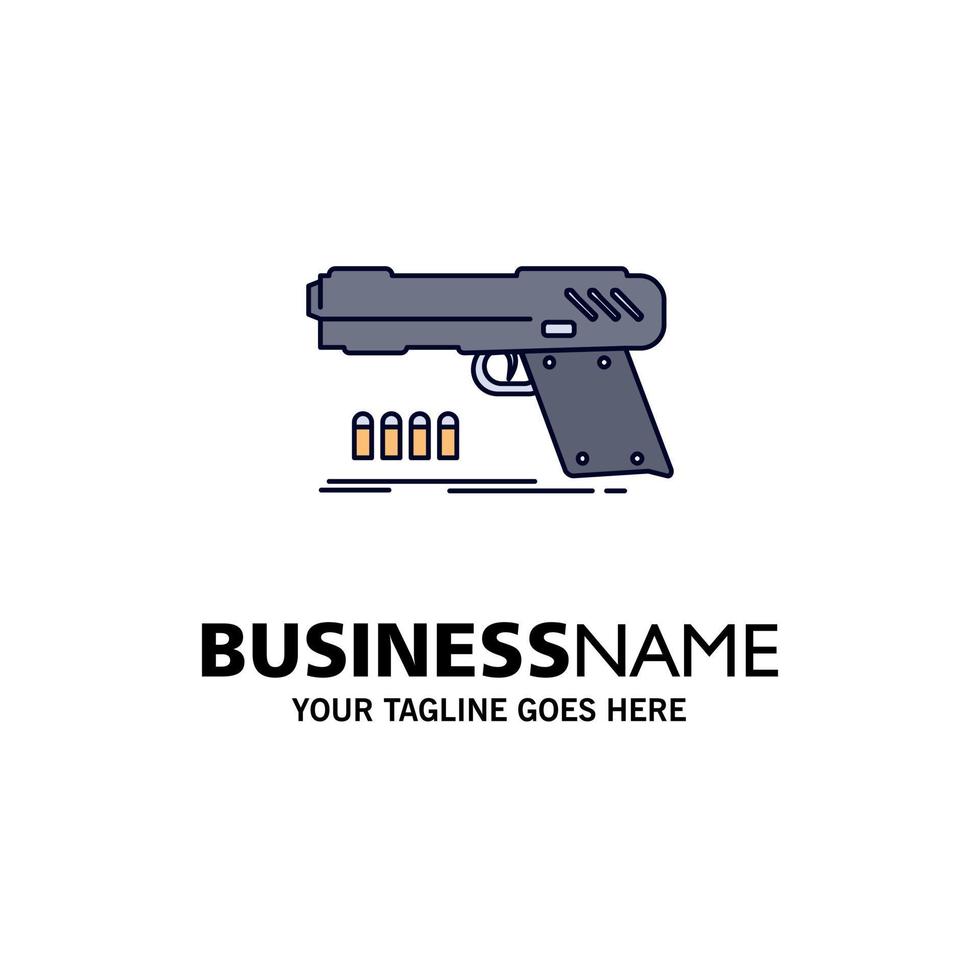 gun handgun pistol shooter weapon Flat Color Icon Vector