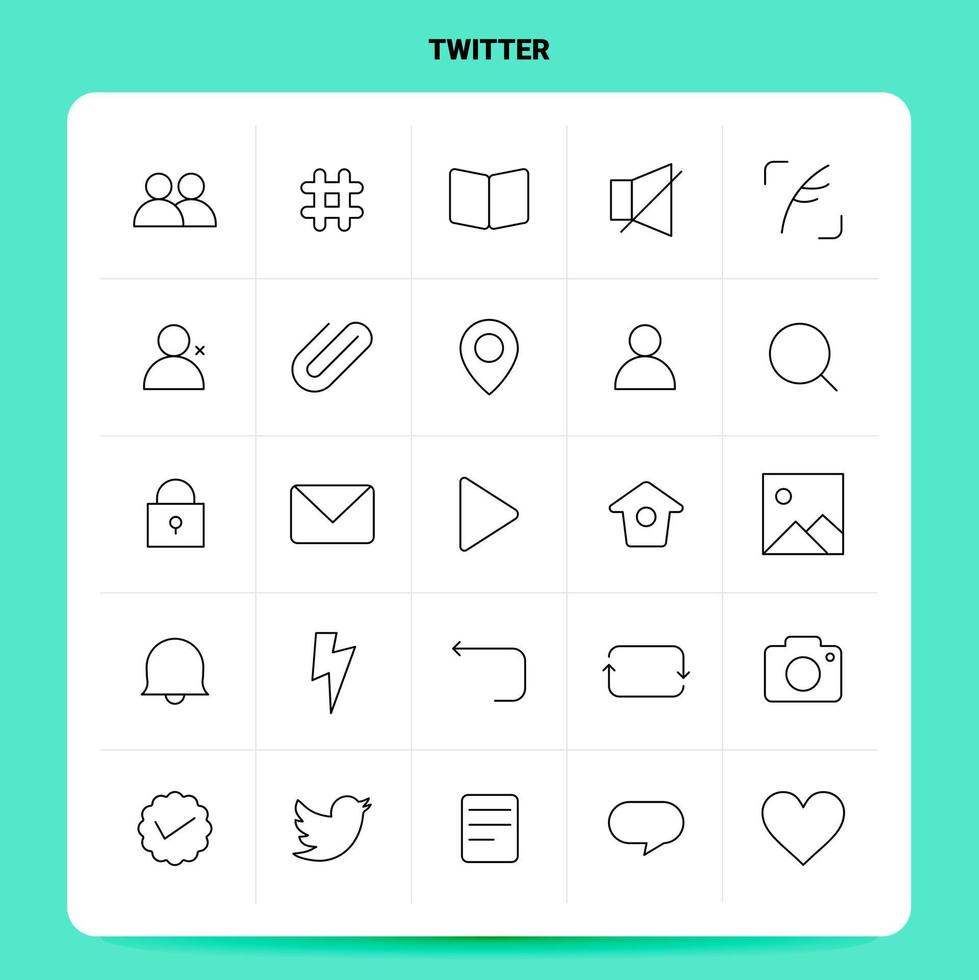 esquema 25 conjunto de iconos de twitter diseño de estilo de línea vectorial conjunto de iconos negros paquete de pictogramas lineales diseño de ideas de negocios web y móviles ilustración vectorial vector
