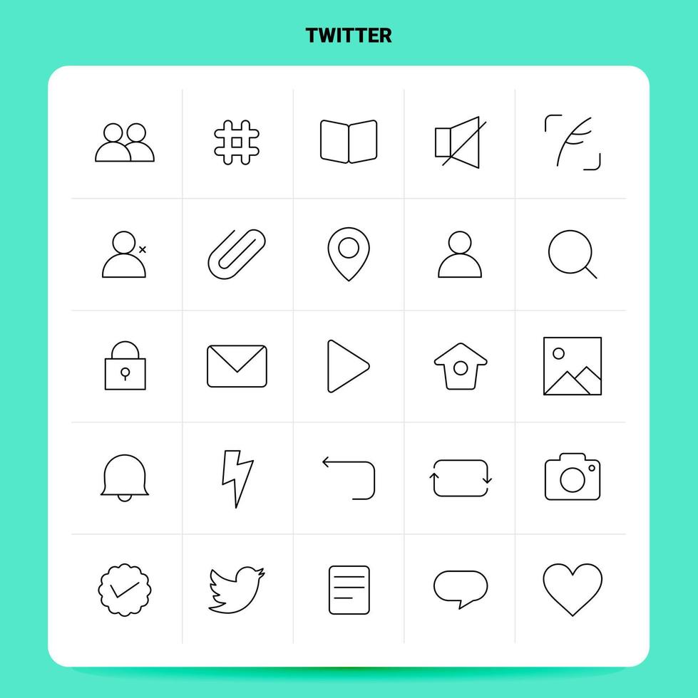 OutLine 25 Twitter Icon set Vector Line Style Design Black Icons Set Linear pictogram pack Web and Mobile Business ideas design Vector Illustration