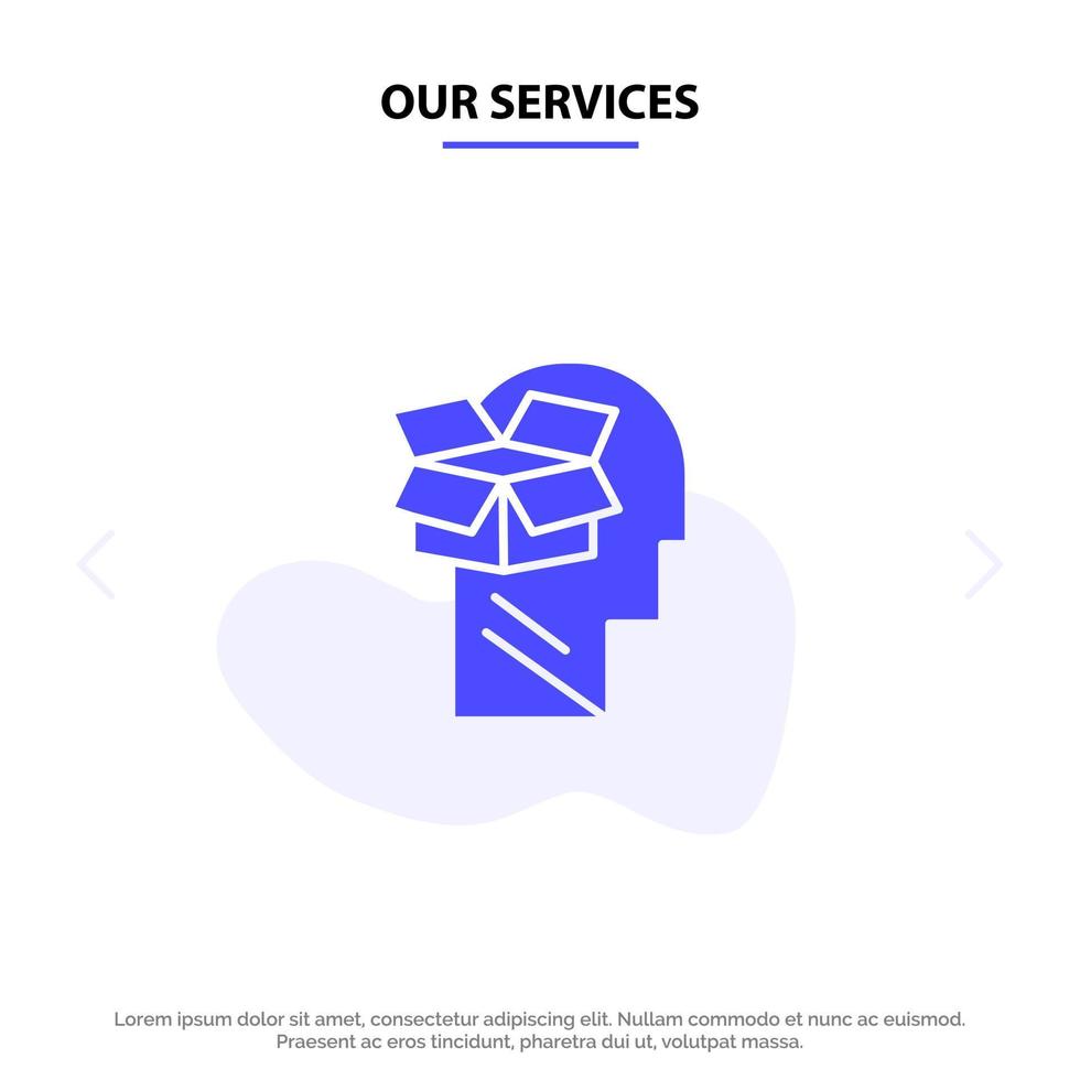 Our Services Box Unbox Data User Male Solid Glyph Icon Web card Template vector