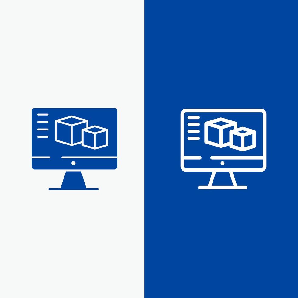 Computer Monitor Box Computing Line and Glyph Solid icon Blue banner vector