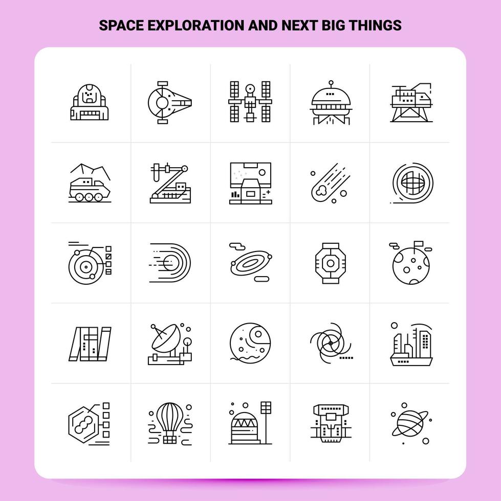 OutLine 25 Space Exploration And Next Big Things Icon set Vector Line Style Design Black Icons Set Linear pictogram pack Web and Mobile Business ideas design Vector Illustration