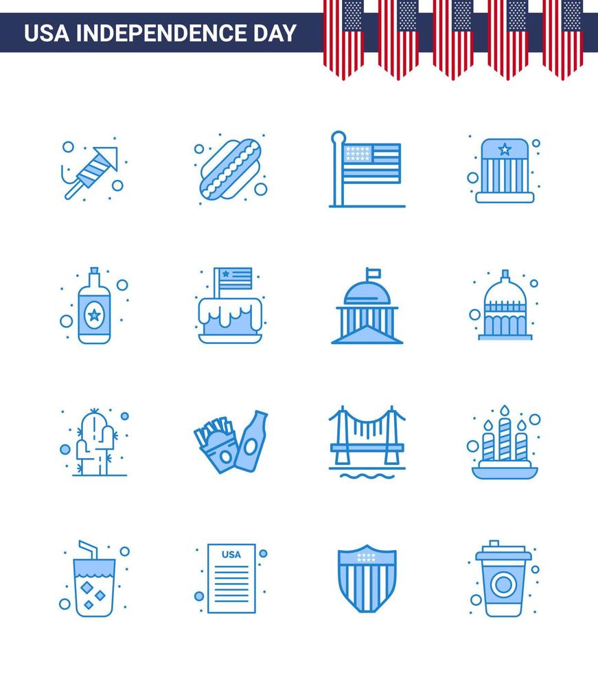 4 de julio usa feliz día de la independencia icono símbolos grupo de 16 blues moderno de vino alcohol estados sombrero entretenimiento editable usa día elementos de diseño vectorial vector