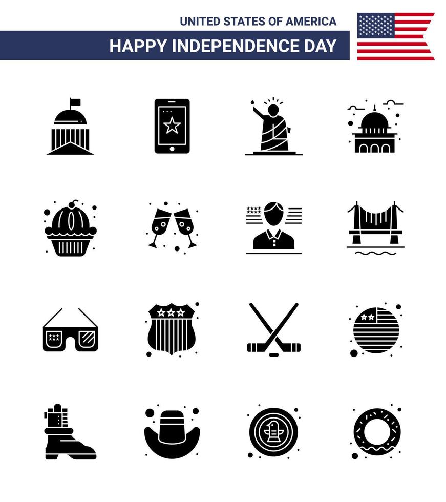 Solid Glyph Pack of 16 USA Independence Day Symbols of usa house ireland building statue Editable USA Day Vector Design Elements