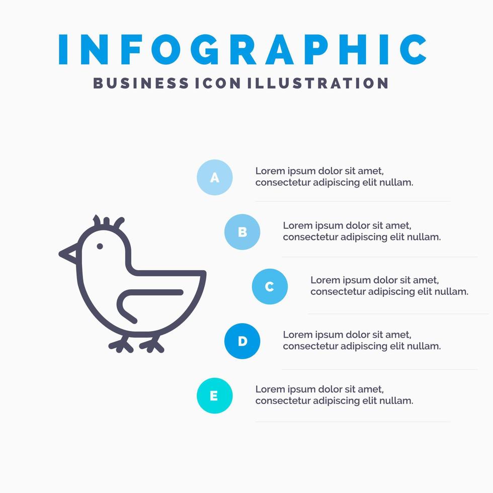 pato, ganso, cisne, primavera, línea, icono, con, 5, pasos, presentación, infografía, plano de fondo vector