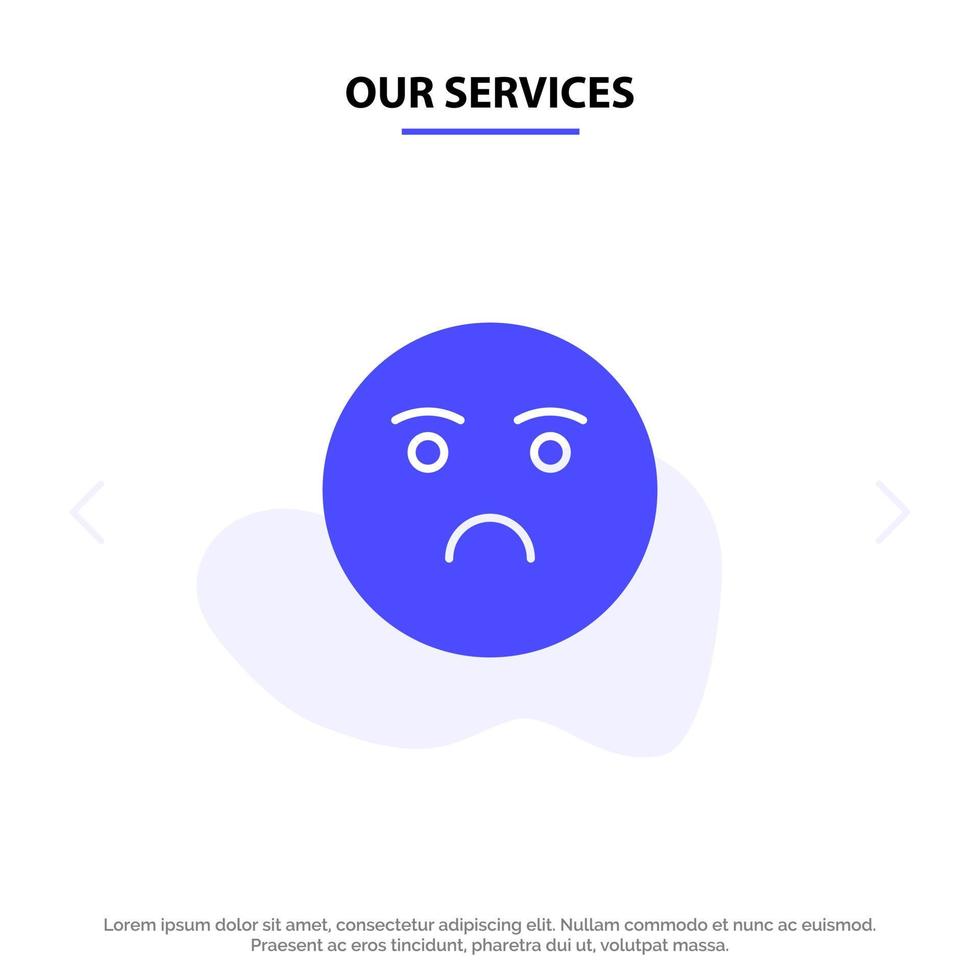 Our Services Emojis Emotion Feeling Sad Solid Glyph Icon Web card Template vector