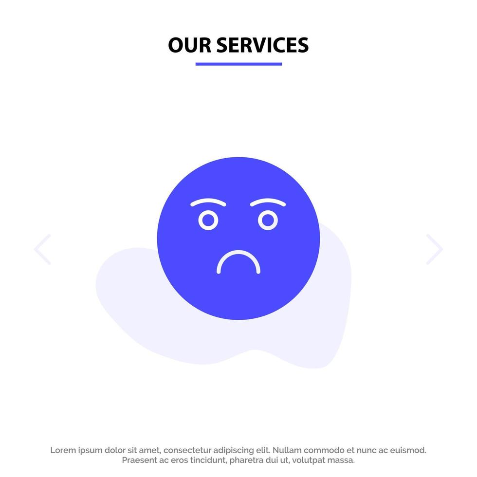 Our Services Emojis Emotion Feeling Sad Solid Glyph Icon Web card Template vector