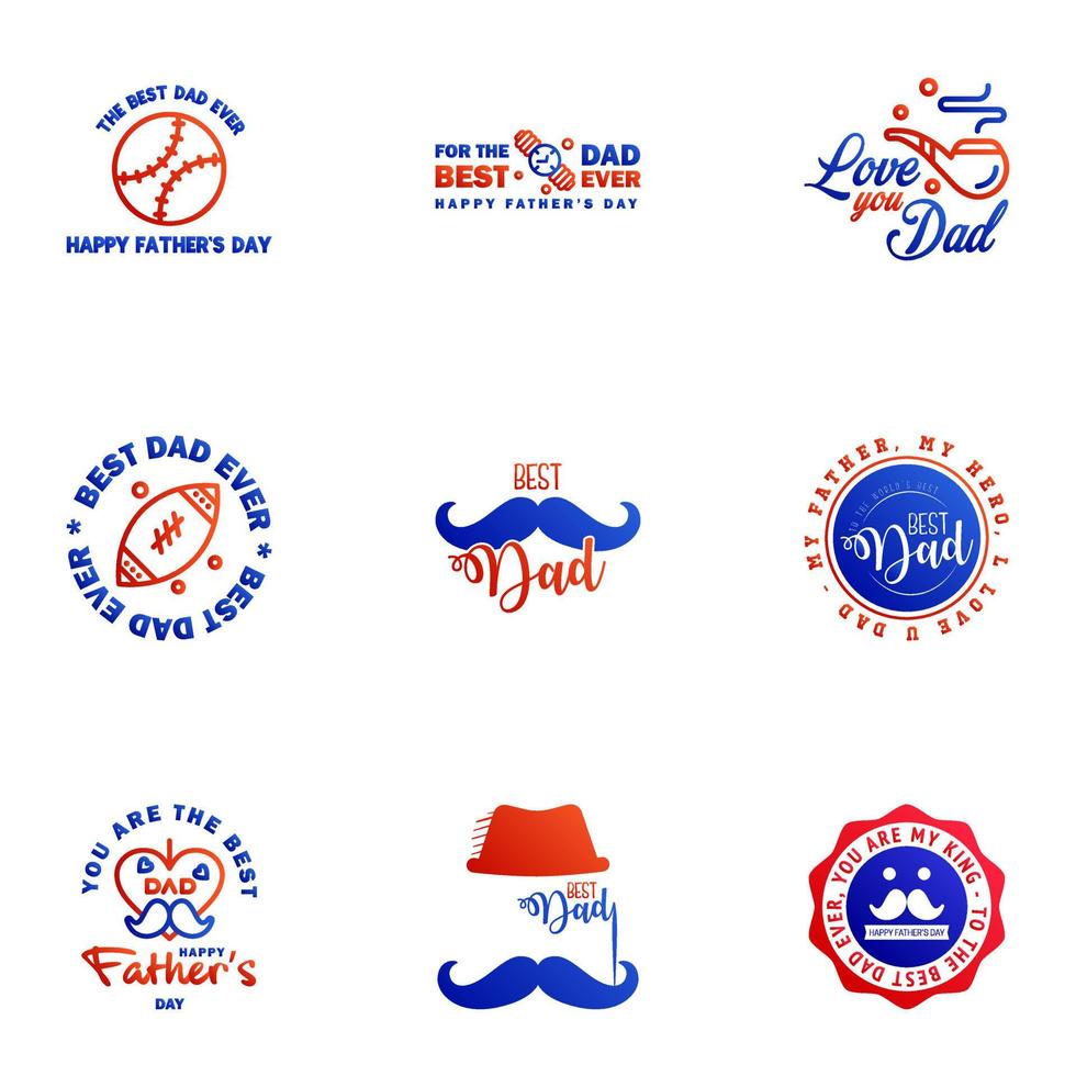 Happy fathers day 9 Blue and red Typography Fathers day background design Fathers day greeting card Editable Vector Design Elements