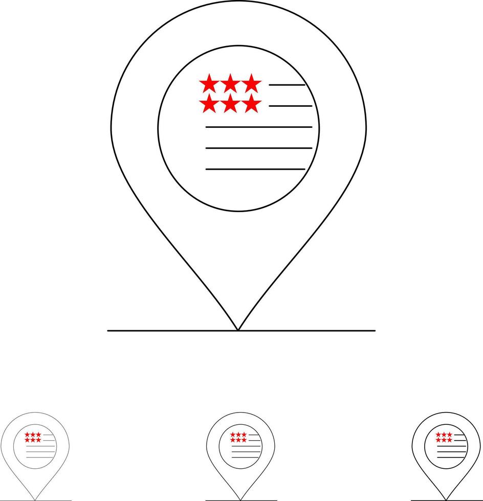 American Location Map Sign Bold and thin black line icon set vector
