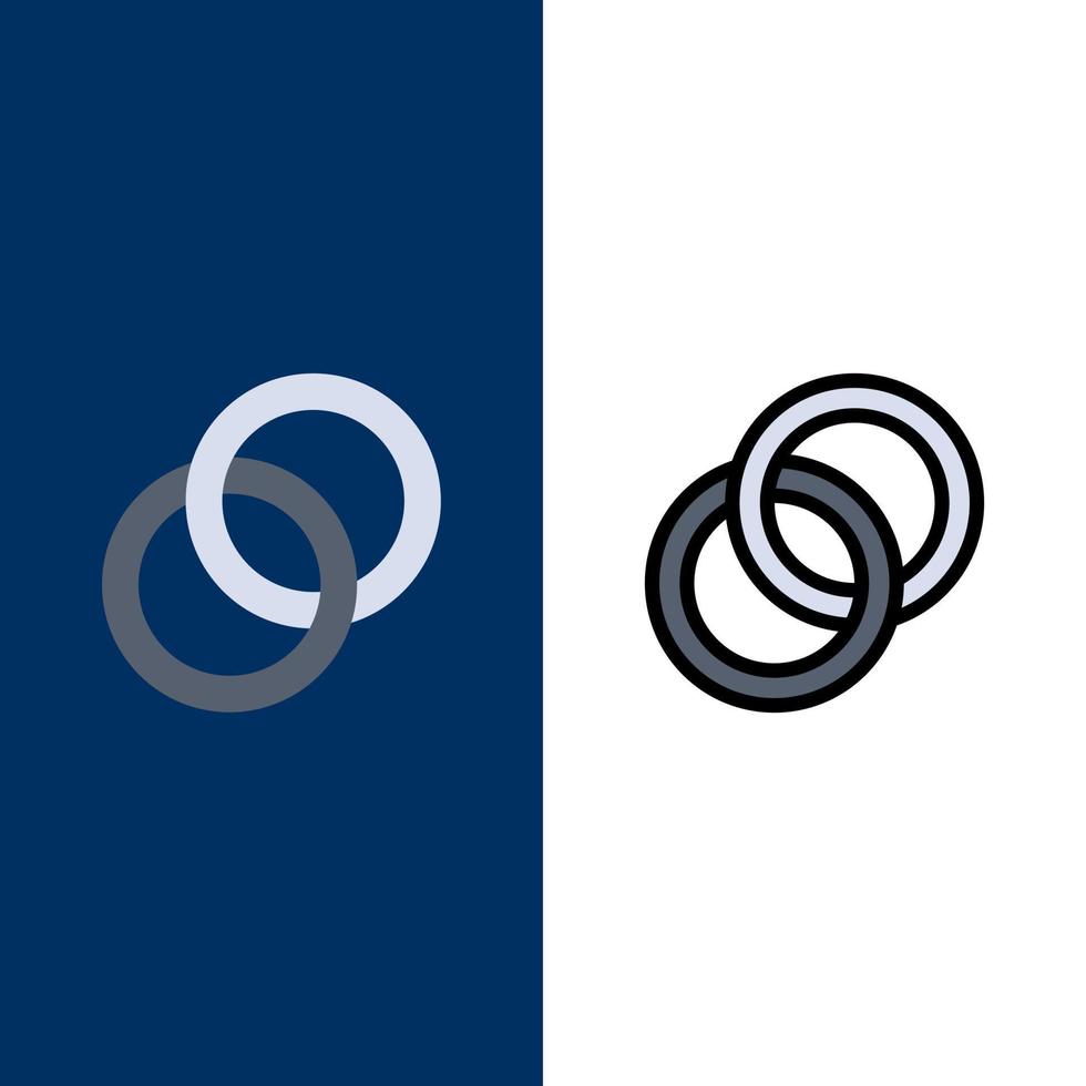 anillo boda pareja compromiso iconos plano y línea llena icono conjunto vector fondo azul
