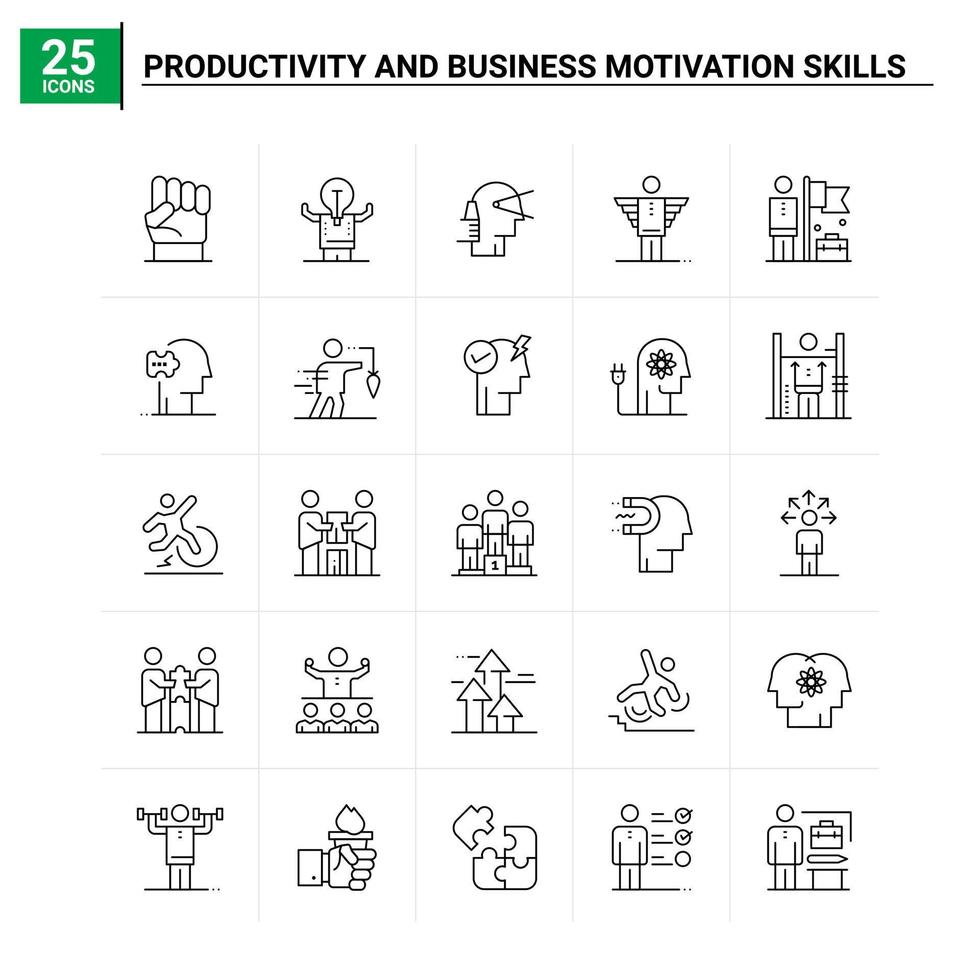 25 Productivity And Business Motivation Skills icon set vector background