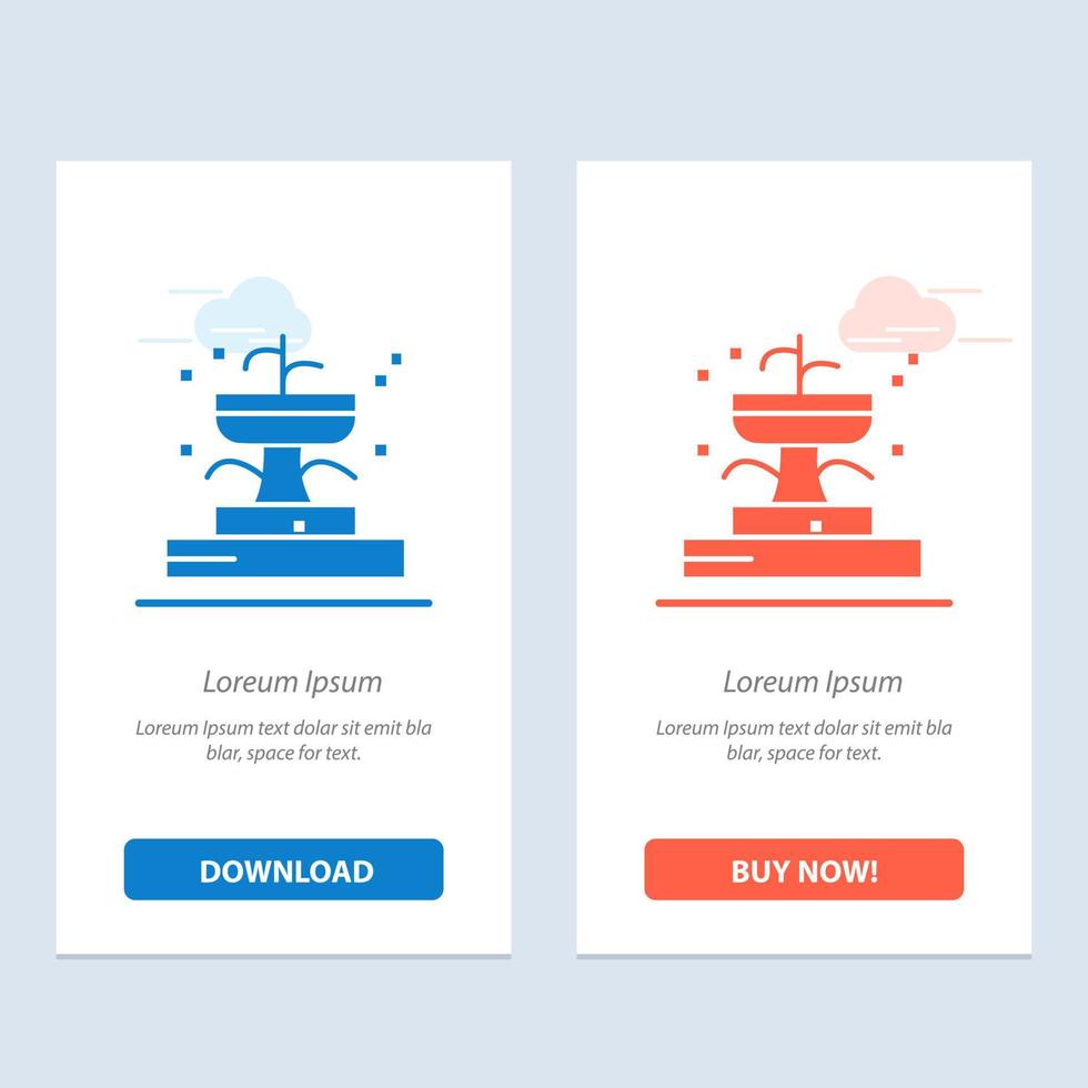 Buildings Fountain Garden Park  Blue and Red Download and Buy Now web Widget Card Template vector