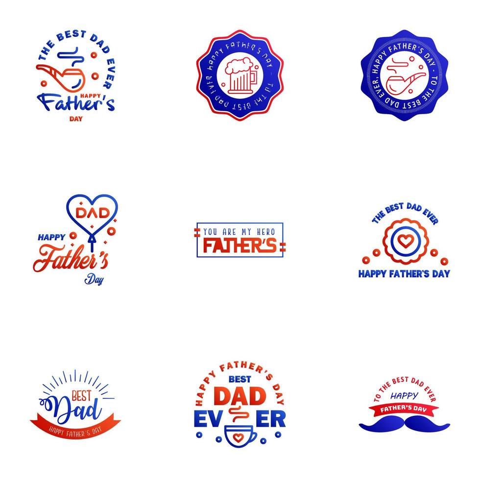 Happy Fathers Day Greeting Card 9 Blue and red Happy fathers day card vintage retro type font Editable Vector Design Elements