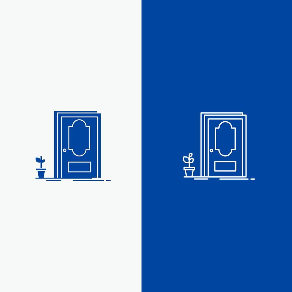 puerta cerrada planta de madera línea y glifo icono sólido bandera azul línea y glifo icono sólido bandera azul vector