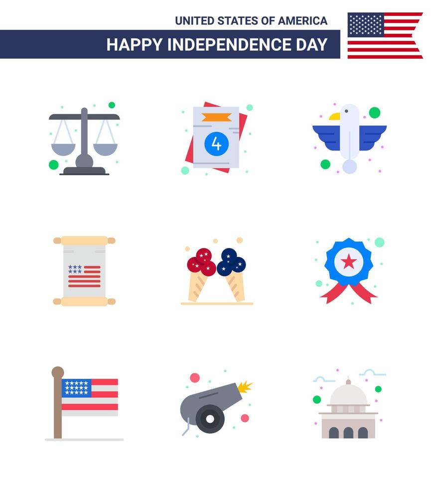 Stock Vector Icon Pack of American Day 9 Line Signs and Symbols for icecream american american text state Editable USA Day Vector Design Elements