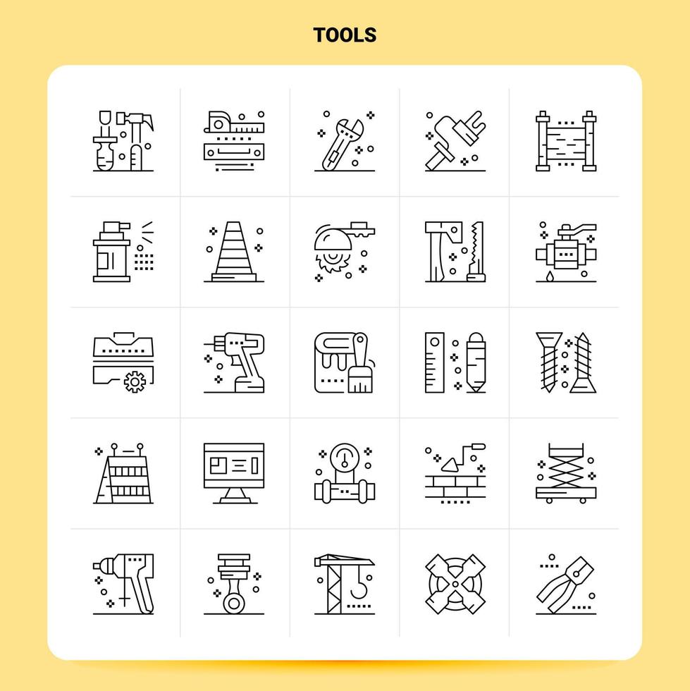 OutLine 25 Tools Icon set Vector Line Style Design Black Icons Set Linear pictogram pack Web and Mobile Business ideas design Vector Illustration