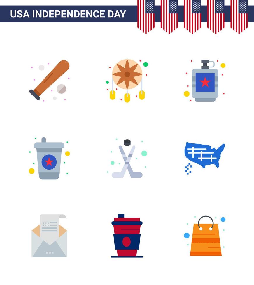 Editable Vector Line Pack of USA Day 9 Simple Flats of american drink western beverage hip Editable USA Day Vector Design Elements