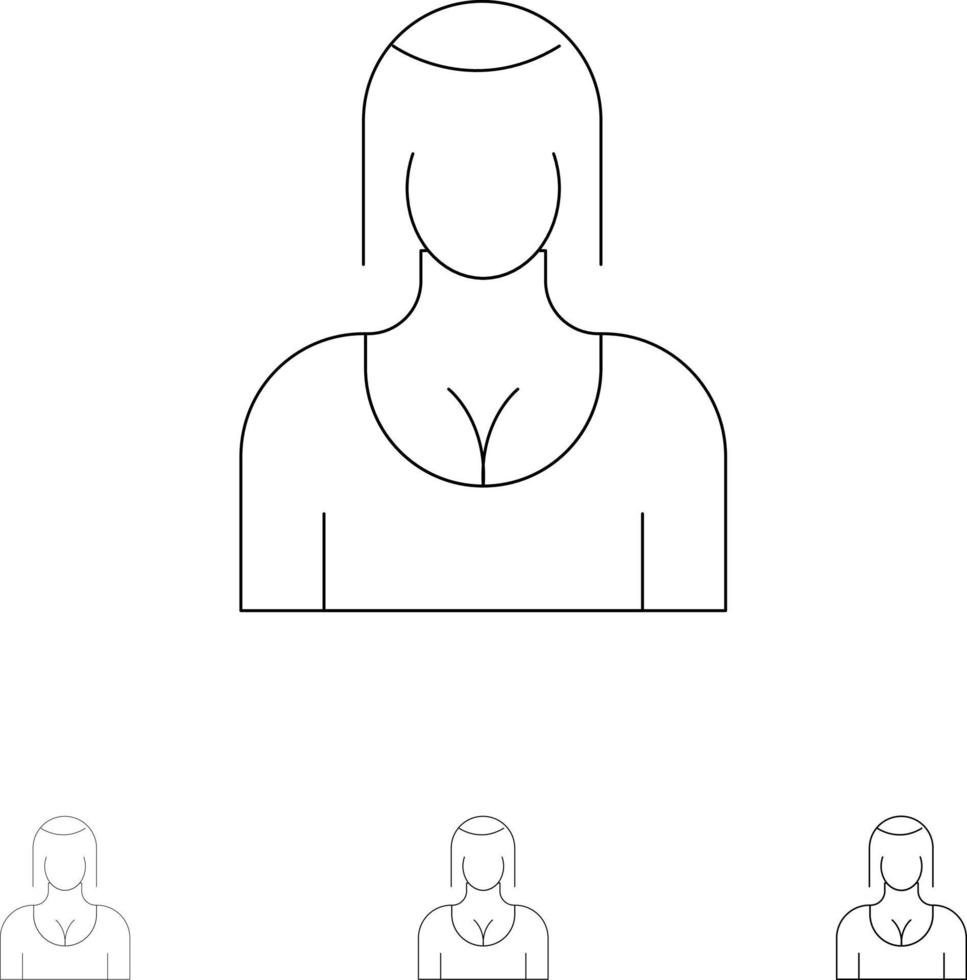 Actress Avatar Character Girl Lady Bold and thin black line icon set vector