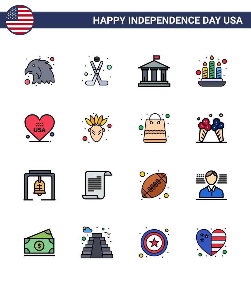 Editable Vector Line Pack of USA Day 16 Simple Flat Filled Lines of usa love flag heart fire Editable USA Day Vector Design Elements
