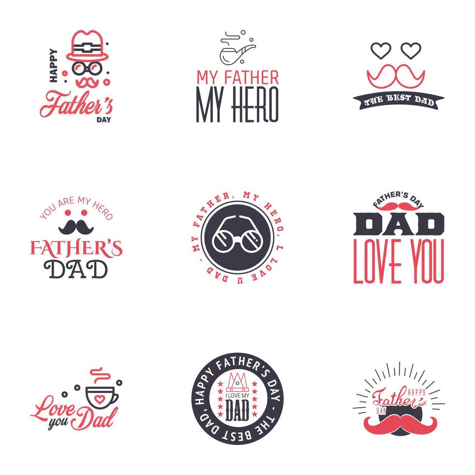 Set of fathers day 9 Black and Pink design elements Editable Vector Design Elements