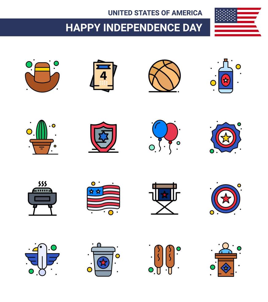 conjunto de 16 iconos del día de los ee.uu. símbolos americanos signos del día de la independencia para la planta americana vino de la flor americana elementos de diseño vectorial editables del día de los ee.uu. vector