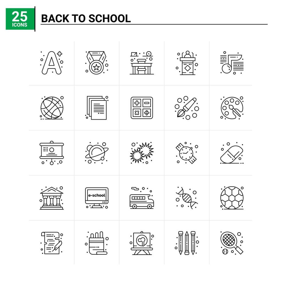 25 fondo de vector de conjunto de iconos de regreso a la escuela