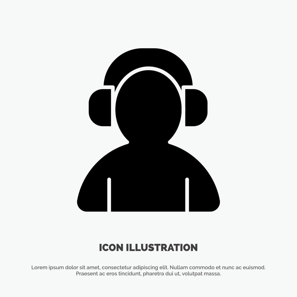 Avatar Support Man Headphone solid Glyph Icon vector