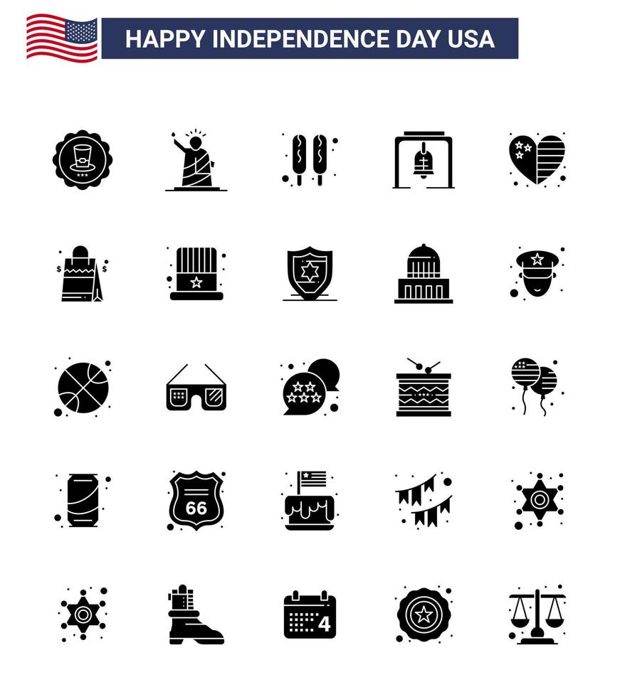 25 iconos creativos de ee.uu. signos de independencia modernos y símbolos del 4 de julio de la campana de la iglesia del país alerta de campana de navidad de ee.uu. elementos de diseño vectorial editables del día de ee.uu. vector