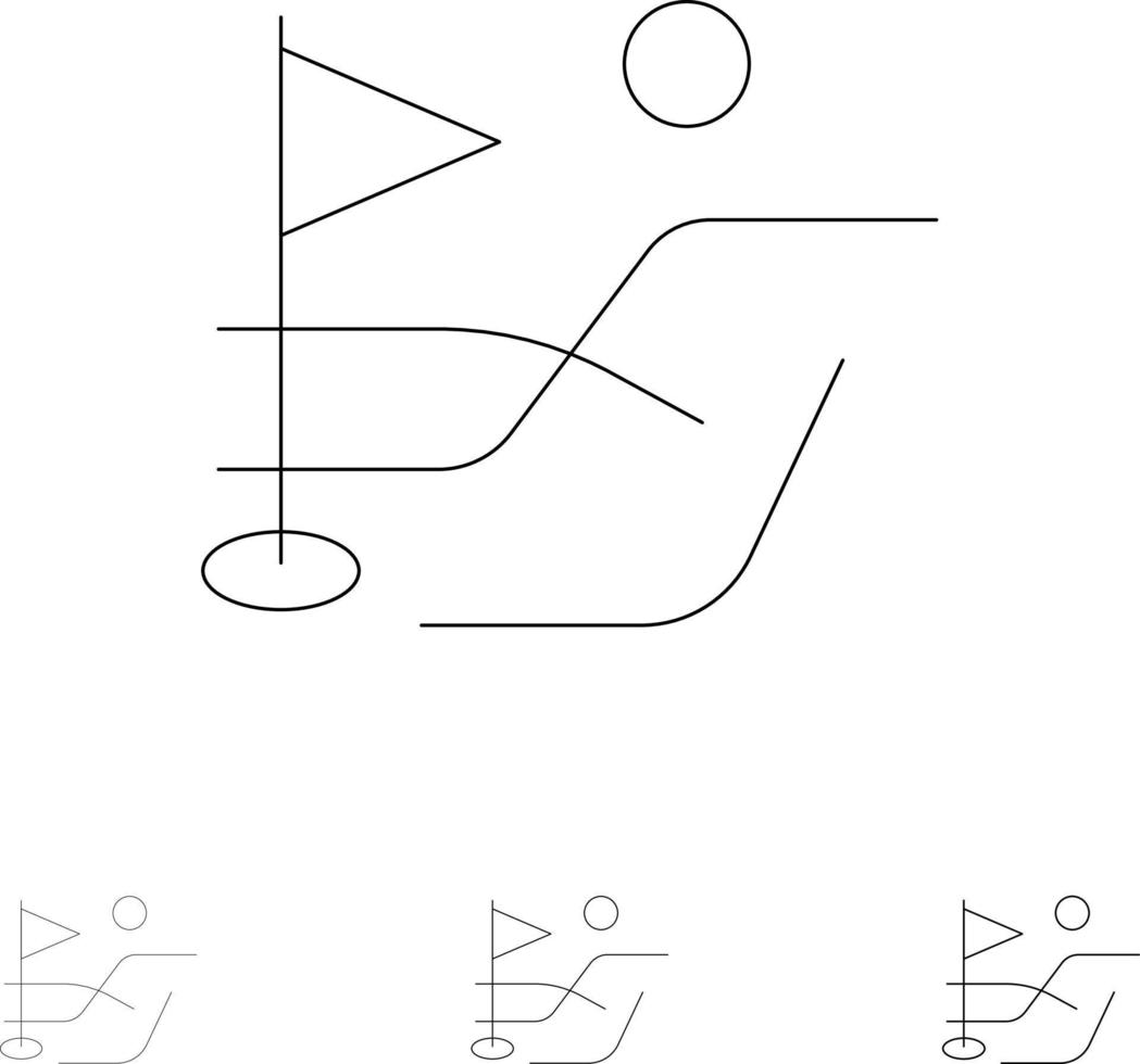 Ball Field Golf Sport Bold and thin black line icon set vector