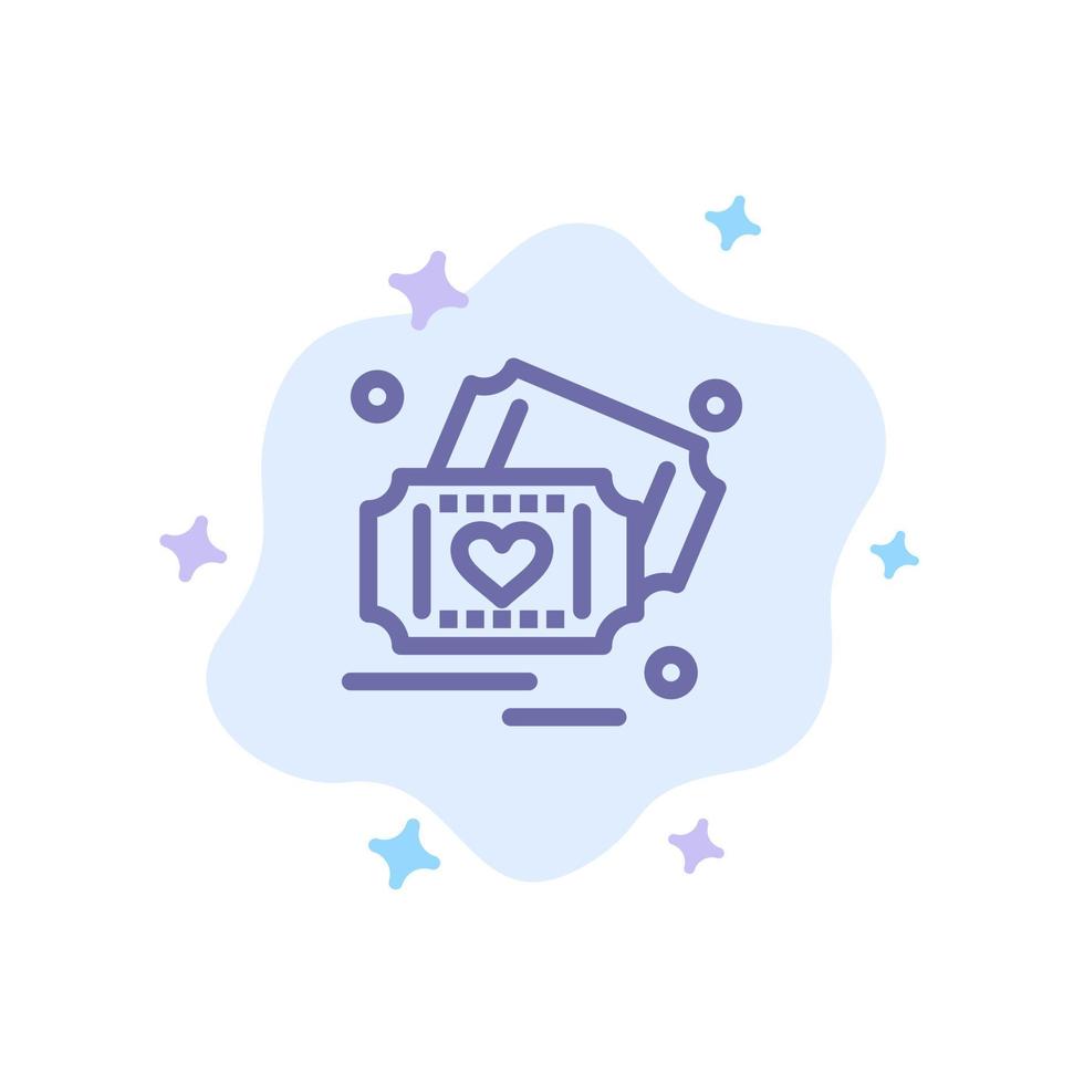 Ticket Love Heart Wedding Blue Icon on Abstract Cloud Background vector