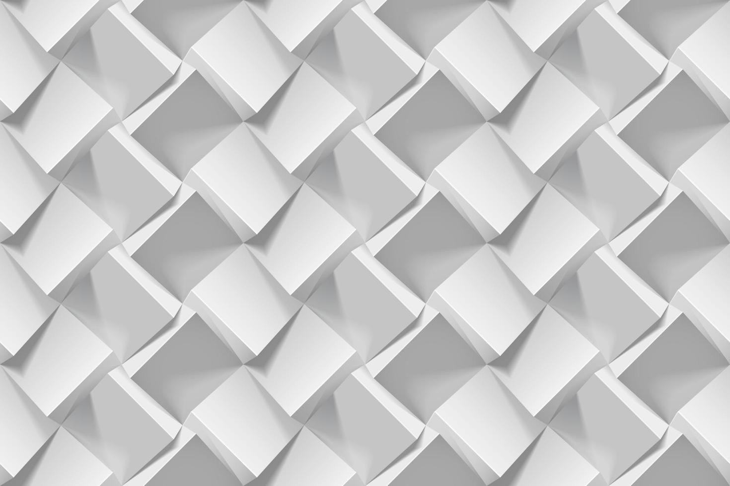 Light gray abstract seamless geometric pattern. Realistic 3d cubes from white paper. Vector template for wallpapers, textile, fabric, wrapping paper, backgrounds. Texture with volume extrude effect.
