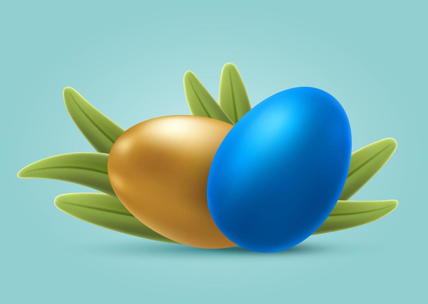 Vector template of painted Easter eggs in grass on an isolated background. Colorful illustration of 3D volumetric egg for greeting card, banner, poster. Spring Christian holiday.